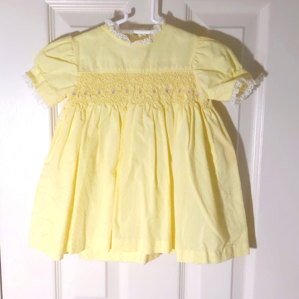 Vintage Hand Smocked Yellow Dress 2T